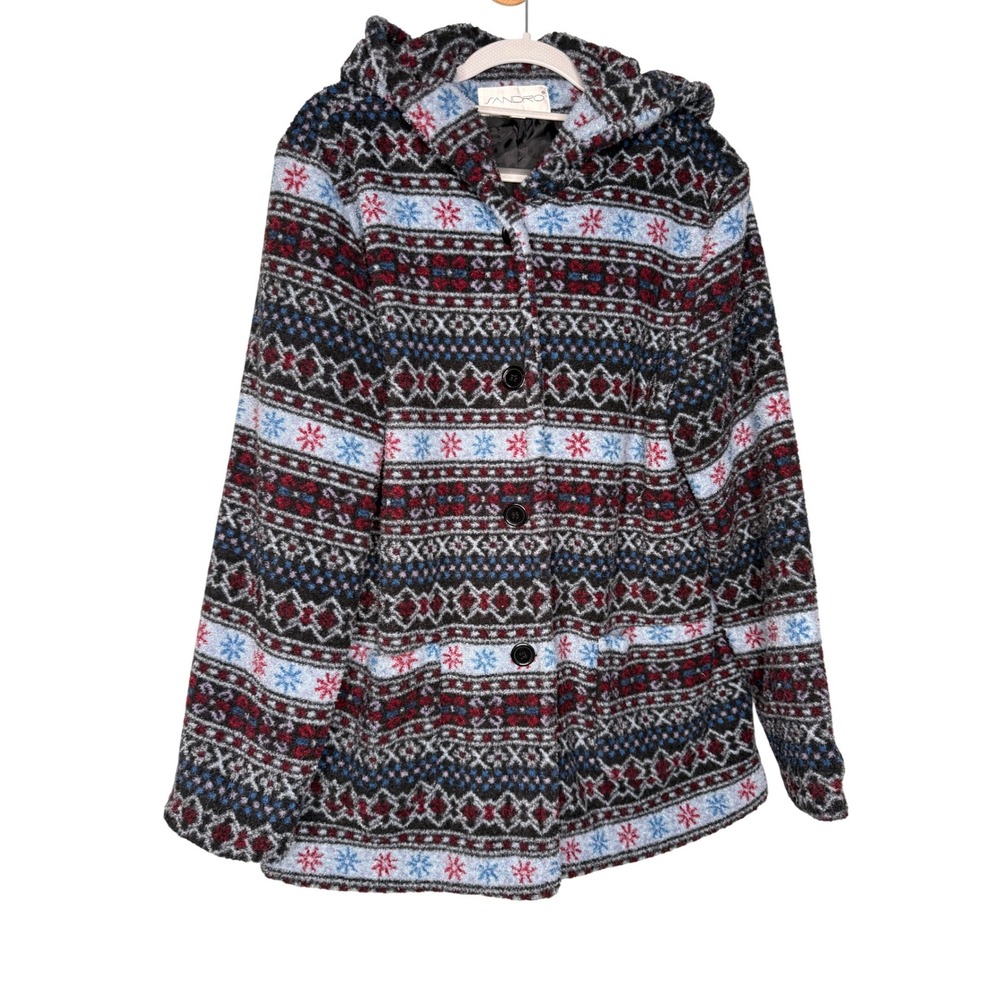 Sandro fair isle print hooded pea coat